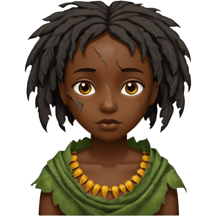 ancient black girl, tattered leaf cloth emoji