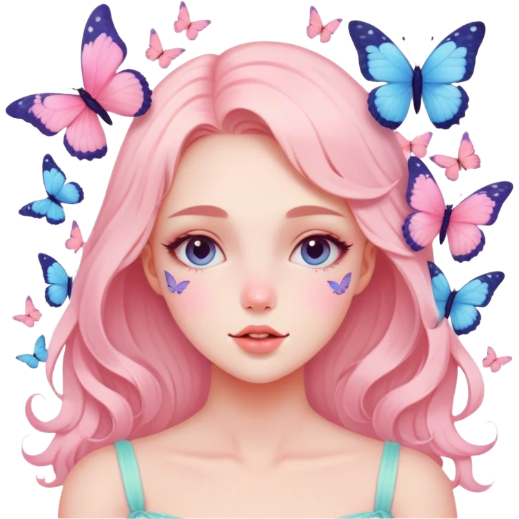 Gorgeous pastel lady with blushing face and butterflies aesthetic trending style emoji