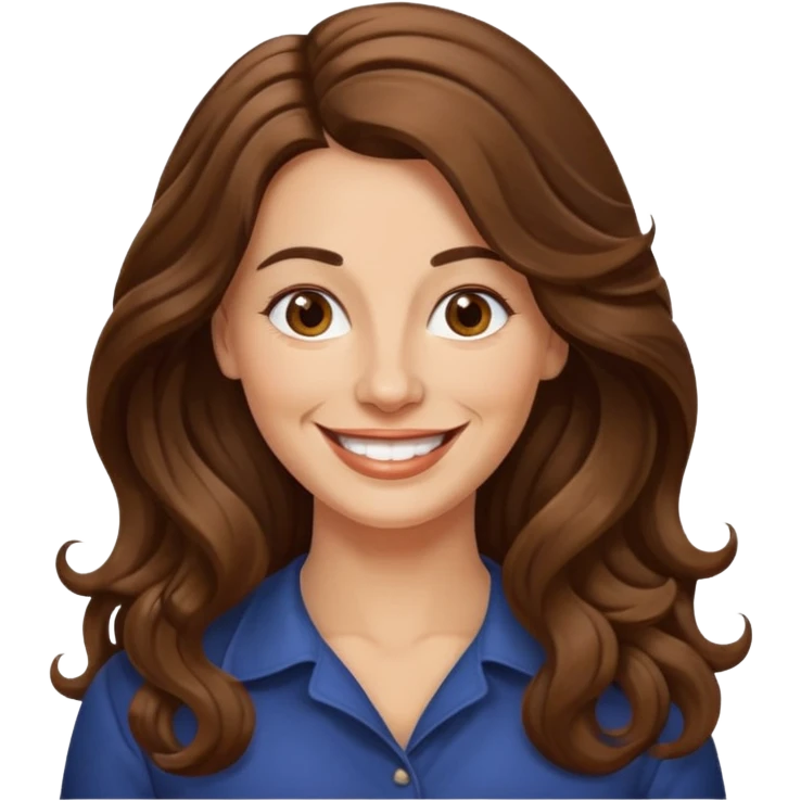 40 yr croatian woman, long wavy brown hair, big smile, side part, 
 emoji
