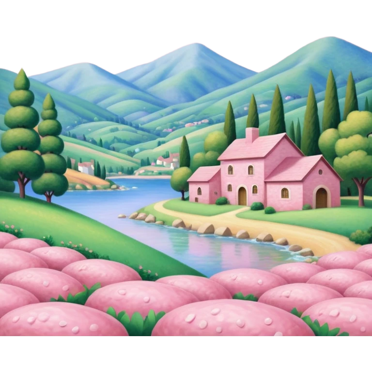 Renoir style pink SPAM art landscape emoji