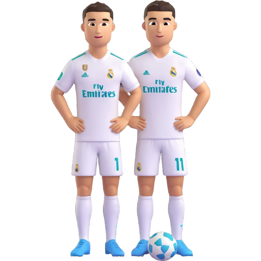 Cristiano Ronaldo in a Real Madrid kit, 3D emoji style, with transparent background. emoji