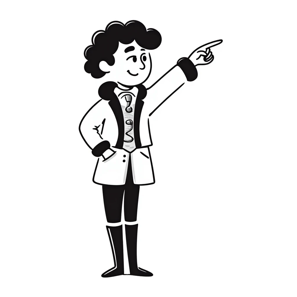 Historical figure Peter the Great in royal attire pointing to the right with his arm extended emoji
