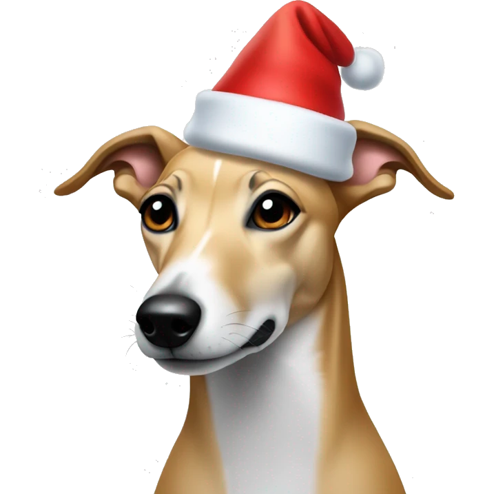 Mini greyhound blonde in Christmas hat and lights at the top emoji