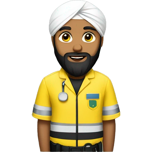 Sikh man with beard wearing a black turban and a yellow paramedic jacket emoji