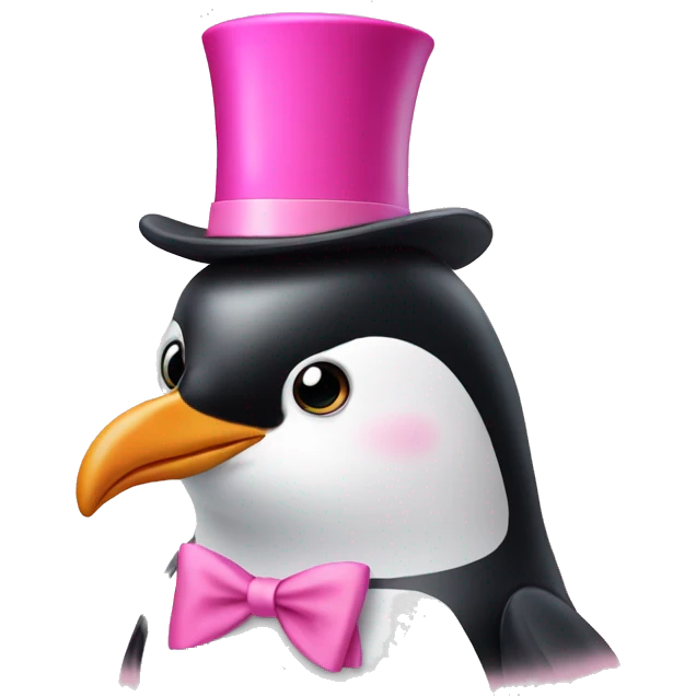 Penguin with pink top hat and pink neck bow emoji