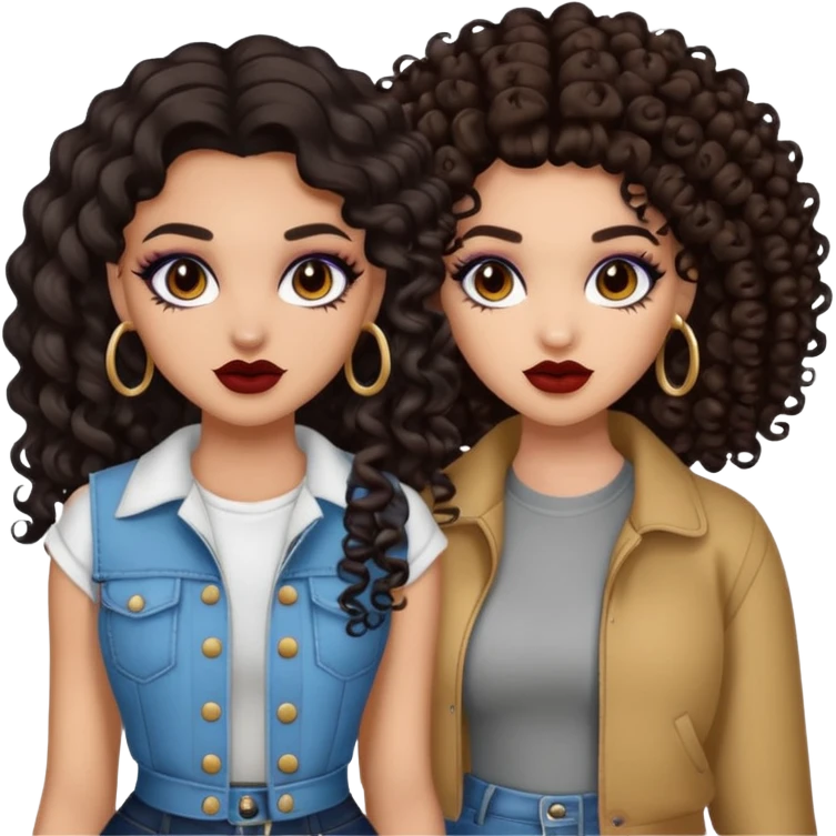 Boujy baddie best friends, trendy heavy makeup both dark hair one light skinned and one light brown and add curls  emoji