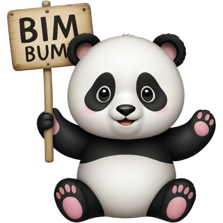 Panda con cartel que dice BIM BAM BUM emoji