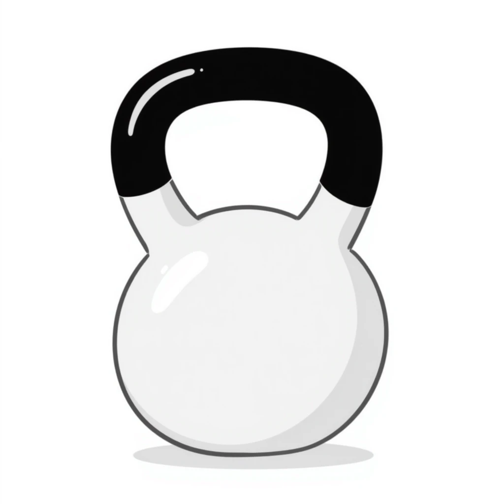 A kettlebell with handle in pastel colors (dd9fb0, ffc6d3, a3bfc9, c4bee2, f1b091), hand-drawn doodle style emoji