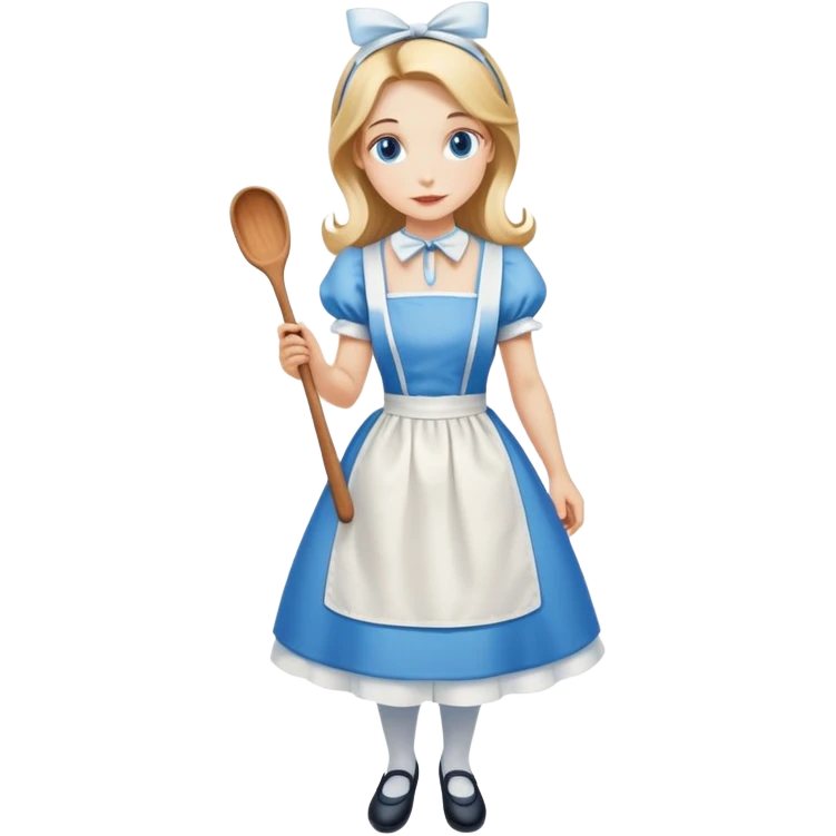 Alice in Wonderland curtseying in her blue dress with white apron emoji