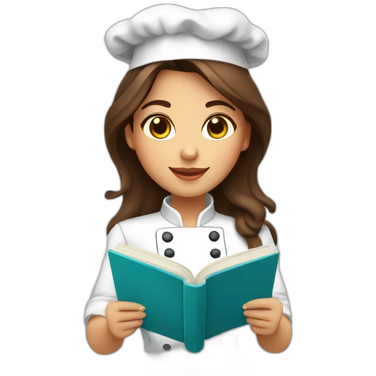 Ecuadorian cute female chef with cookbook and brown hair and brown eyes emoji