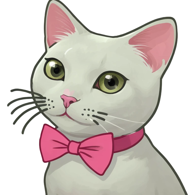 White cat with pink bow tie on the head  emoji