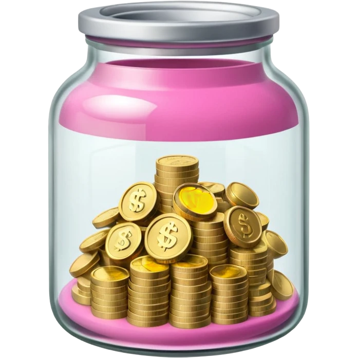 glass tip jar emoji style, simple with cash and coins pink emoji