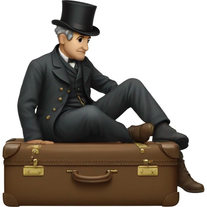 Victorian man set on the his luggage and thinking about his life emoji