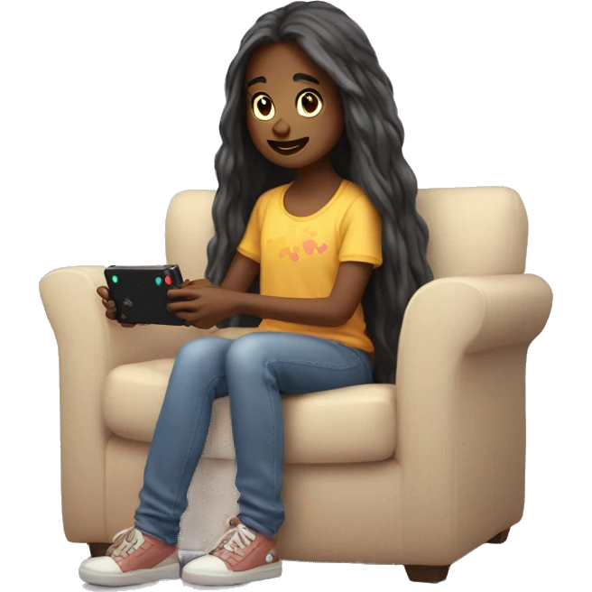 Long hair girl playing switch games cozy  emoji