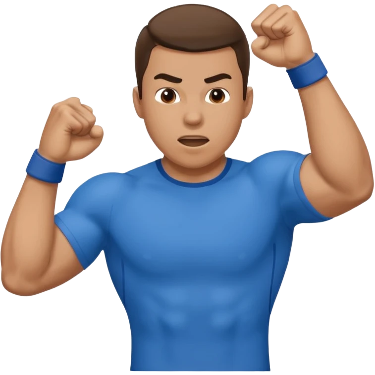 wearing a blue shirt punching the air emoji