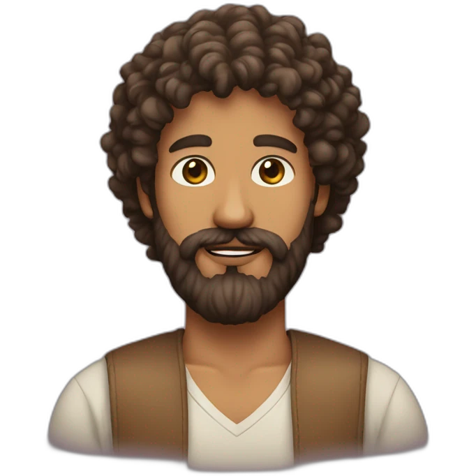Man long beard, hazel eyes, curly hair emoji