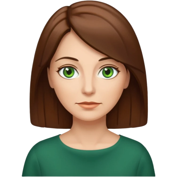 pretty middle age woman with green eyes and shoulder length straight brown hair  emoji