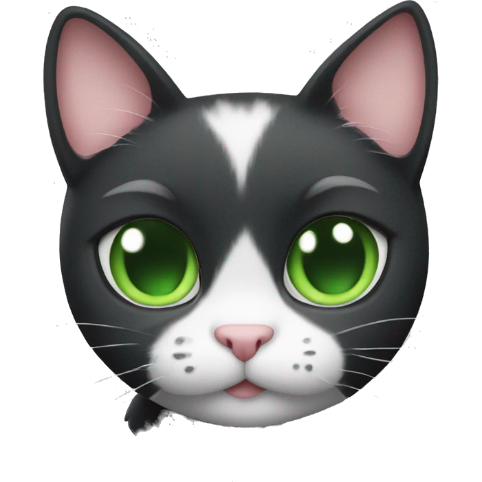  Black and white cat with green eyes holding a heart emoji