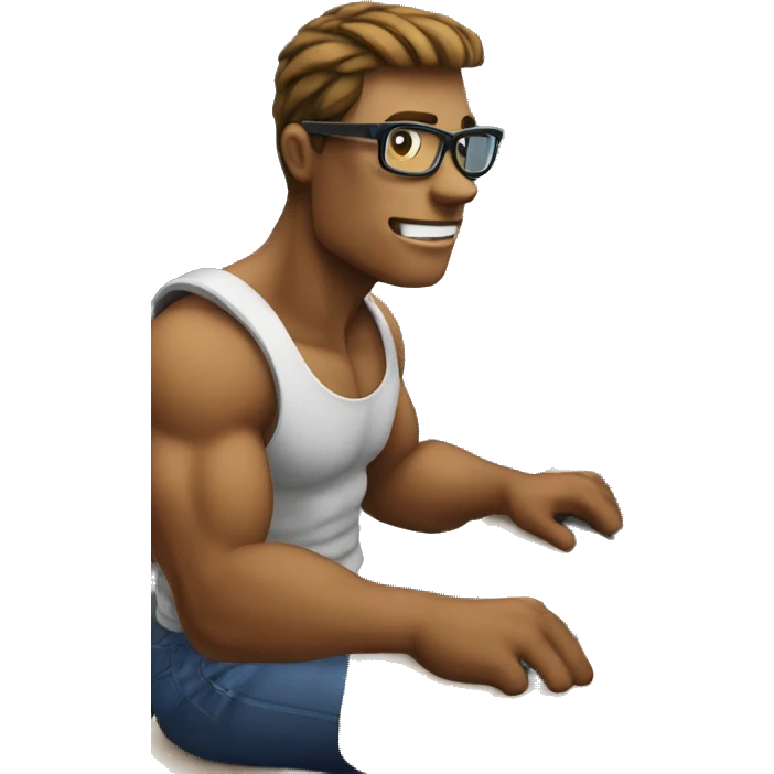muscular nerd on computer coding  emoji