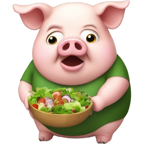 Hideous and obese pig eating salad emoji