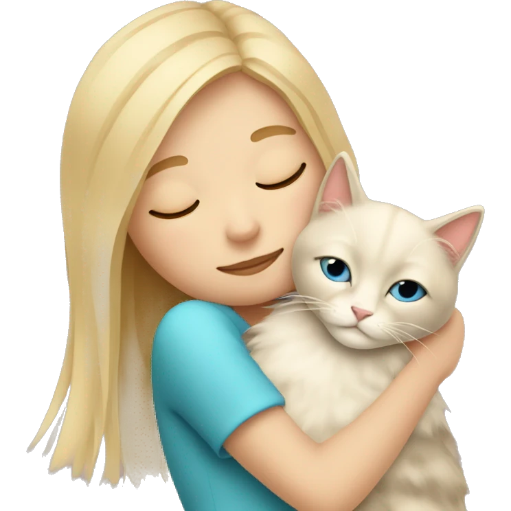 Blonde girl sleeping with ragdoll cat emoji