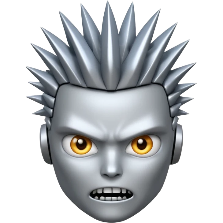 Robot emoji with a "Karen" haircut and angry facial expression, make it look comically robotic (closer to Robot than Human) emoji