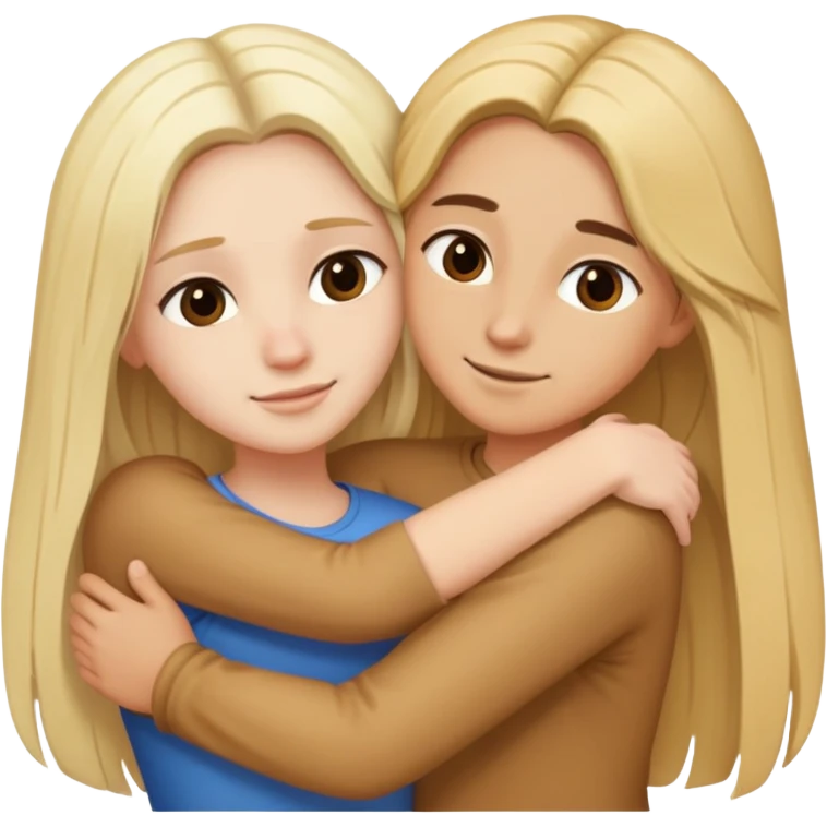 Two best friends hugging. One with long blonde hair and the other with dark long hair  emoji