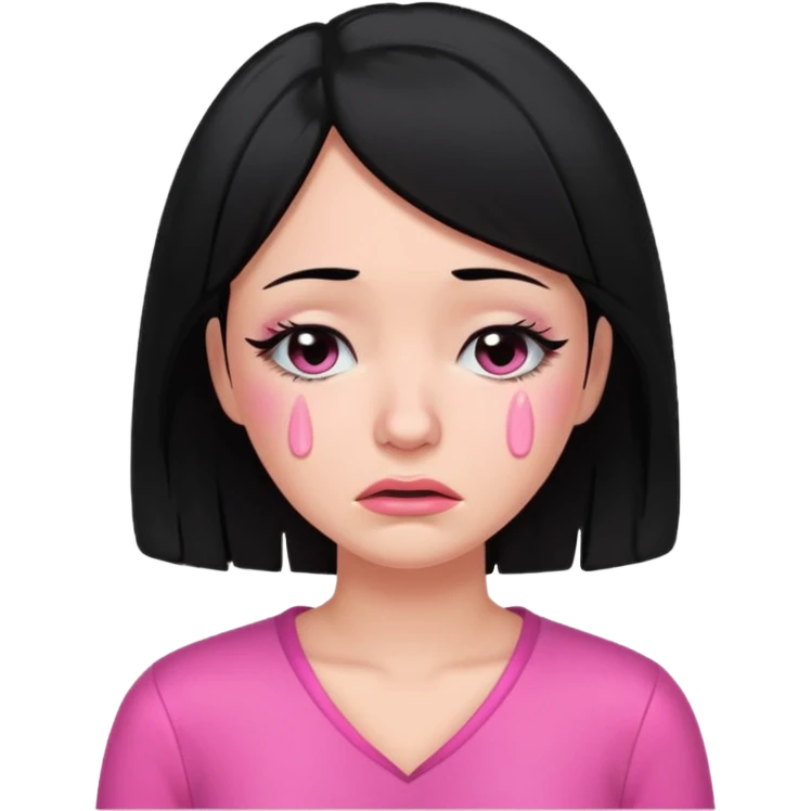 black hair woman with pink outfit and cry face emoji