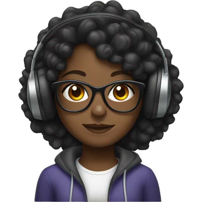 black girl with curly hair and glasses wearing headphones emoji
