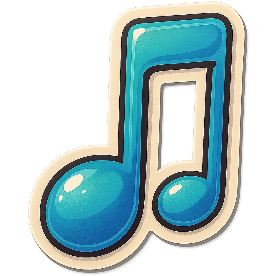 single musical note symbol, cartoon style sticker, simple and clear, no text emoji