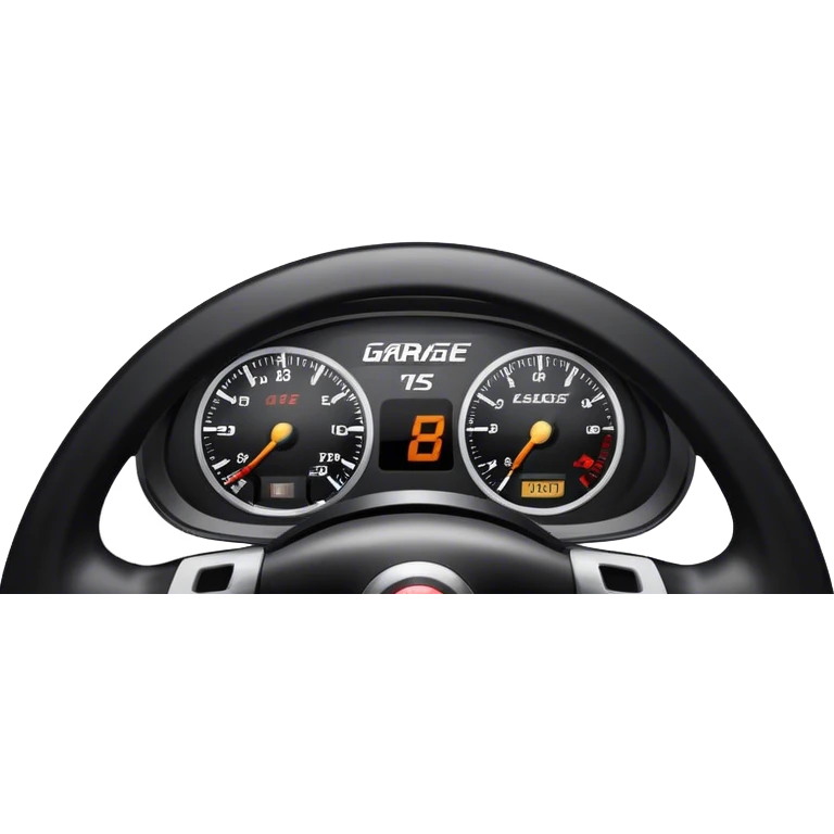 An icon showing a racing game interface, inspired by Grand Turismo. The design features a garage with a selection of high-performance cars, along with race track visuals in the background. Speedometer, lap timer, and other HUD elements add to the excitement. Transparent background emoji