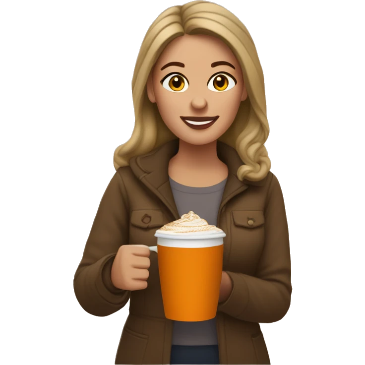 Wife holding a pumpkin spice latte emoji