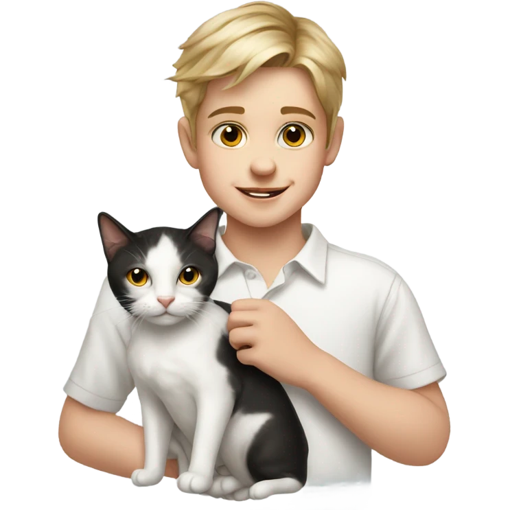 boy in white shirt portrait with a cat emoji