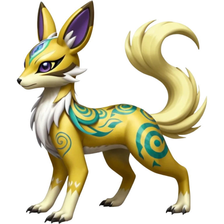 Tribal Exotic Meloetta-Lombax-Renamon-Protogen-Palkia-hybrid-fusion-Fakémon-creature, full body emoji