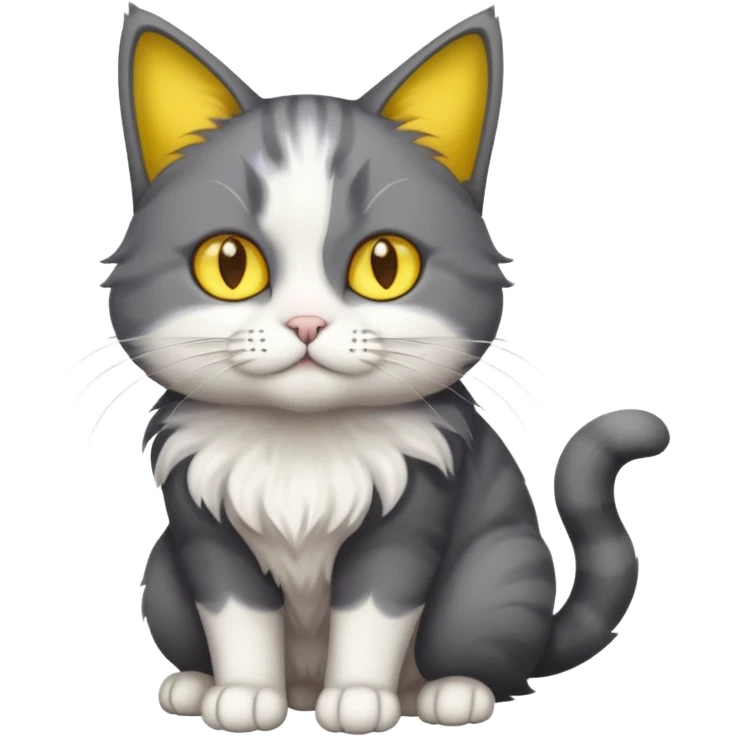full body half dark grey and half white cat with white front legs emoji