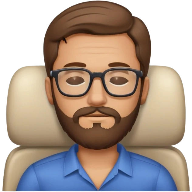 Caucasian man with a brown hair and beard wearing glasses sleeping on a plane emoji