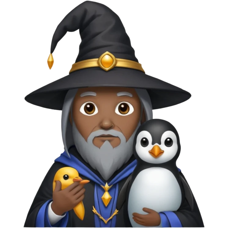 Black wizard holding a penguin  emoji