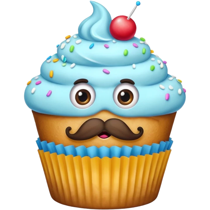 big mustached cupcake big eyes emoji