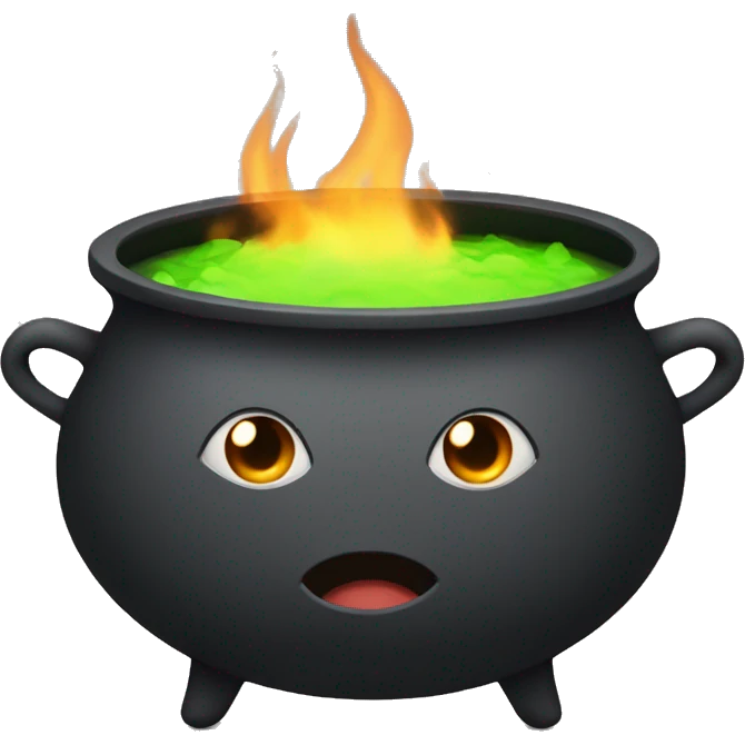 Cauldron with cute face emoji