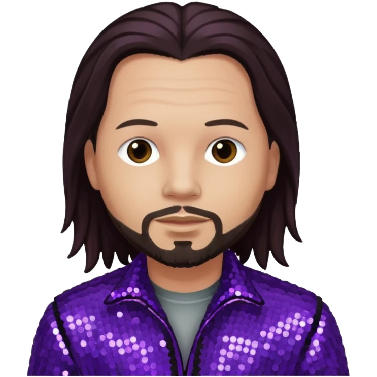 Jonathan Davis from Korn with long dark brown hair, light skin, purple sequin outfit emoji