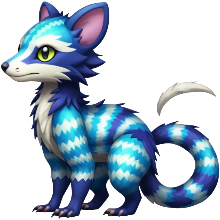 Colorful translucent glowing Trico-Sergal-Furret-Ferret-Wolverine-Vernid-furry-fursona-fusion-Fakemon-animal-hybrid-creature, full body emoji