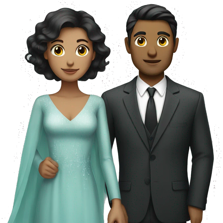Dark haired man and woman in dress attire  emoji