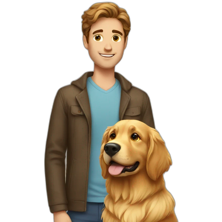 brown hair tall guy with golden retriever emoji