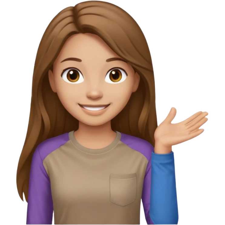 Make a girl wearing a light brown t-shirt with sleeves and long hair emoji