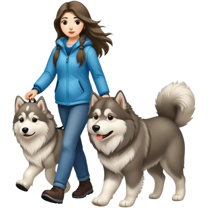 A long-haired girl walking an Alaskan dog emoji