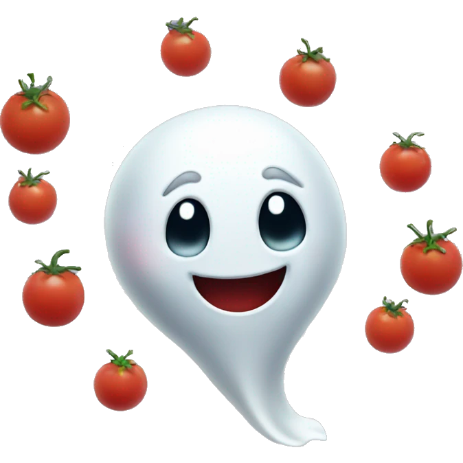 Cute Ghost throwing tomatoes  emoji