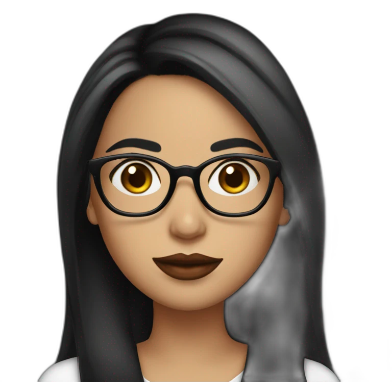 latina with glasses and dark long black straight hair with big lips emoji