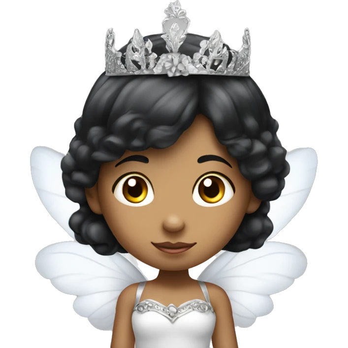 Peruvian white, black hair fairy child princess with tiara and wings emoji