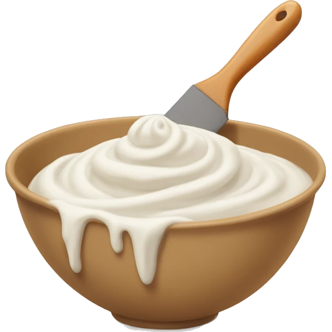 Swirl of white icing and spatula in a tan bowl  emoji