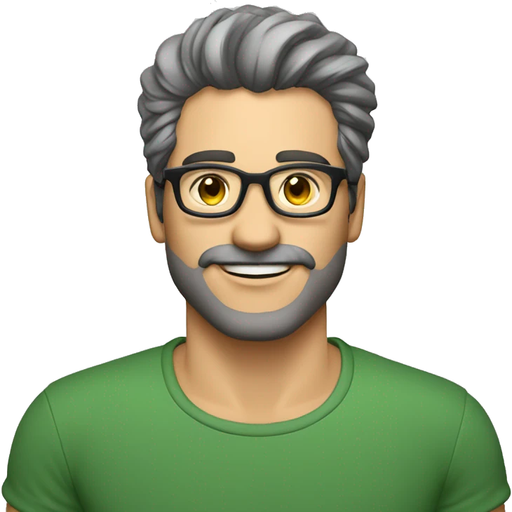 Persona, hombre, 35 años, lentes, cabello corto color gris, ojos verdes,  emoji